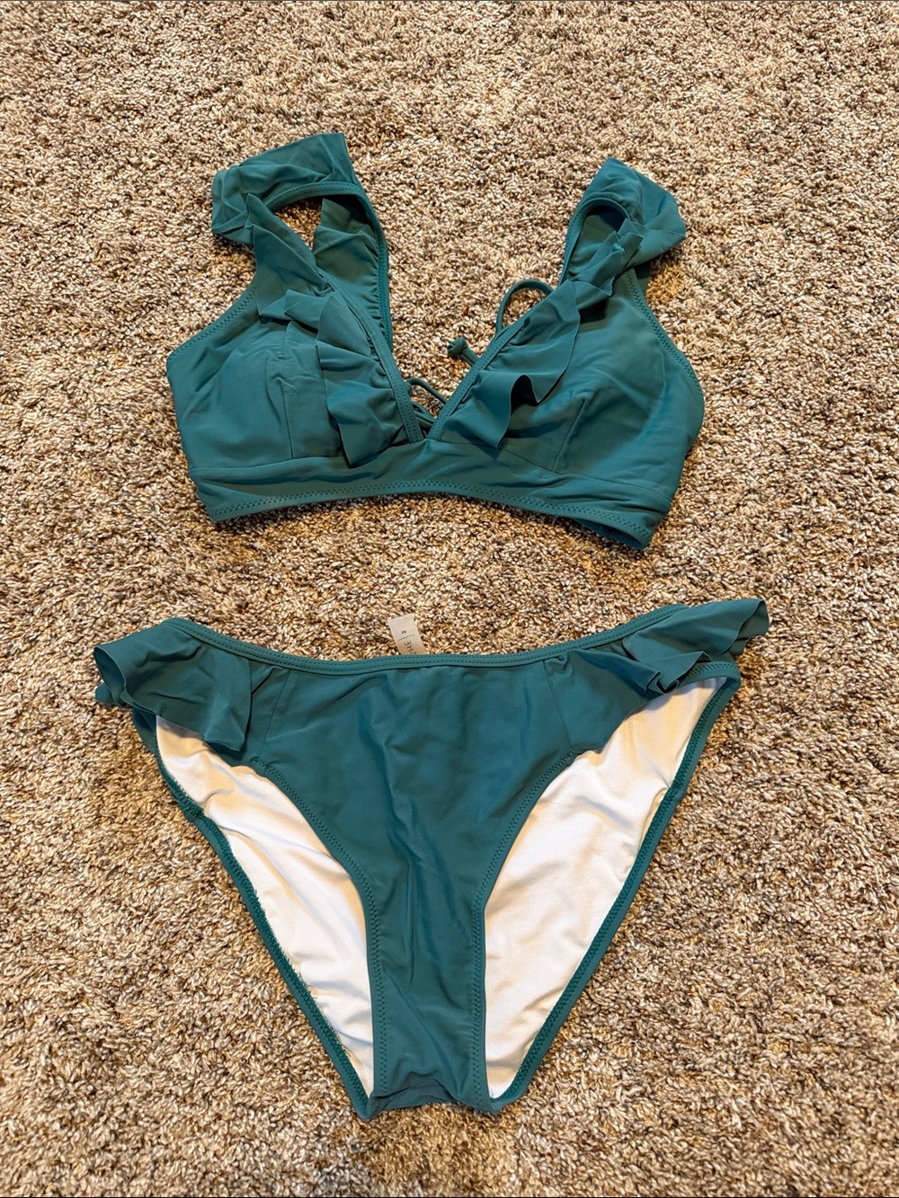 Cupshe Teal Ruffle V-Neck Bikini Set
